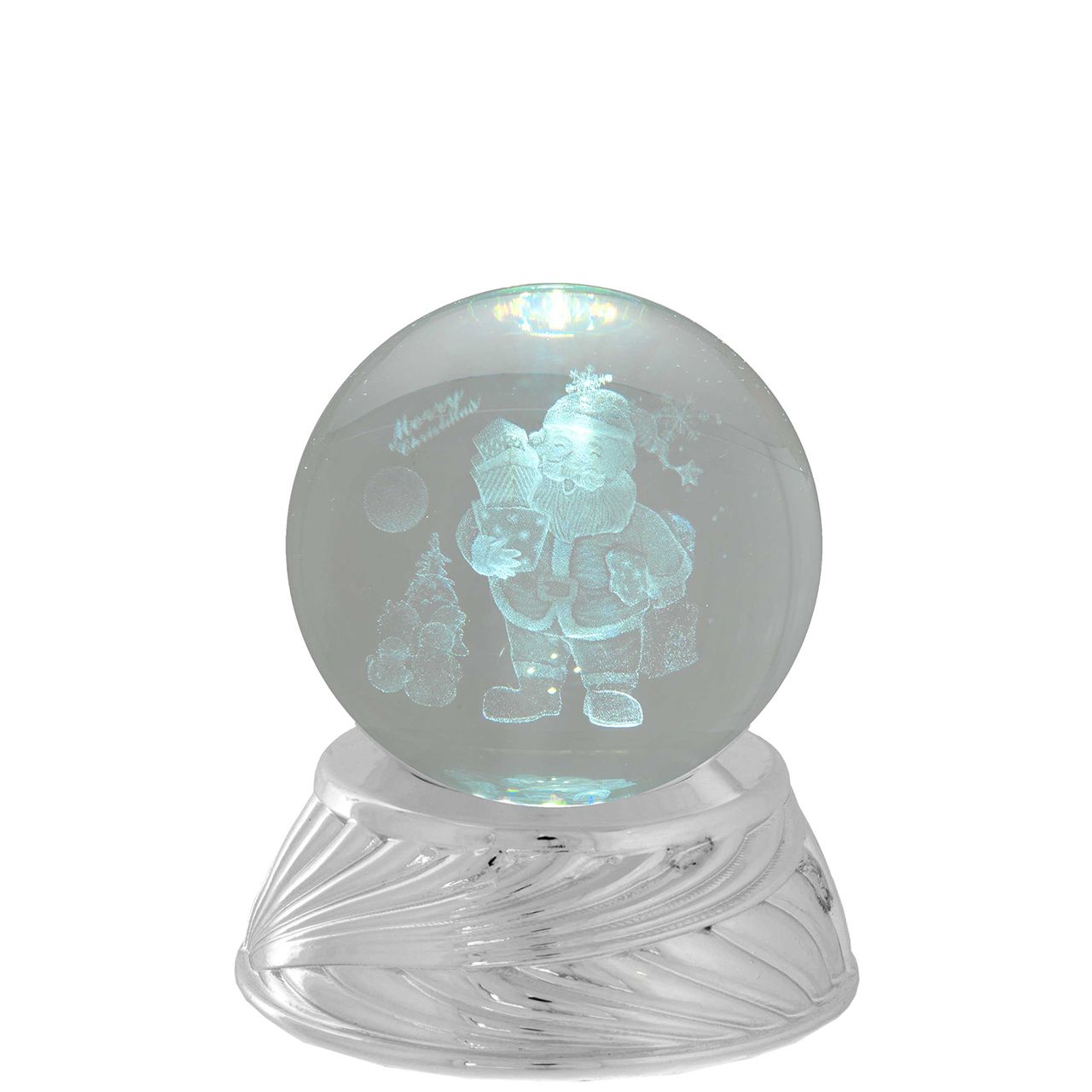 SFERA IN CRISTALLO D. 6 SU BASE ARGENTO CON LED - BABBO NATALE